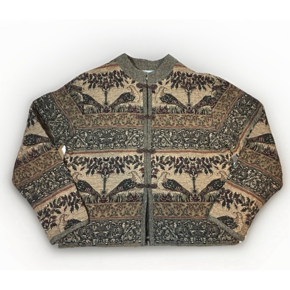 Sharon Young VTG Pheasants Jacket Quilted Wool Blend Quail Floral Blazer SIZE 2